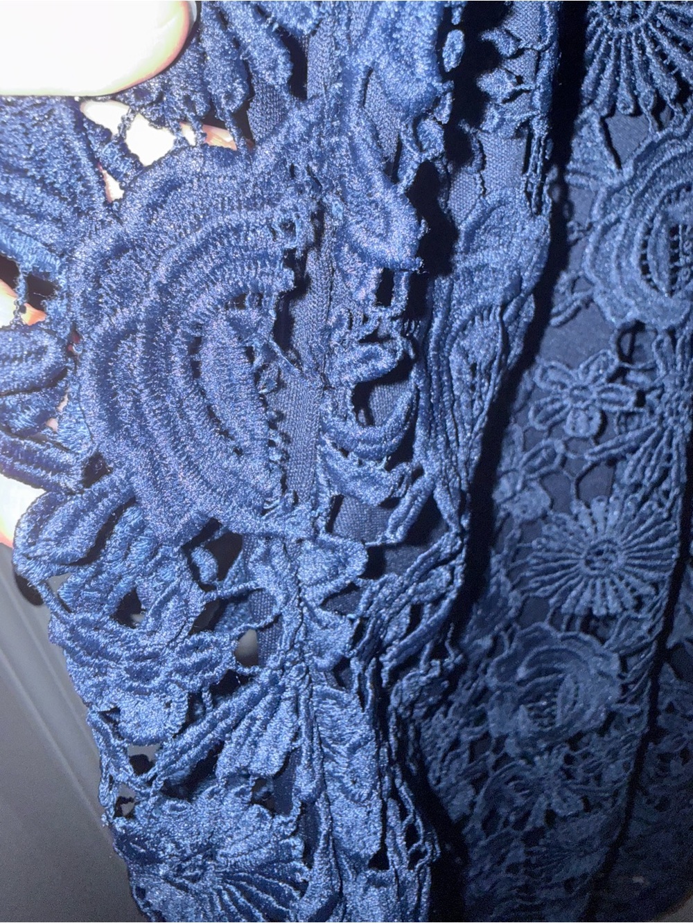 Lulus Navy Blue Floral Lace Halter Dress Sleeveless Back Zipper Women Large - Picture 4 of 6